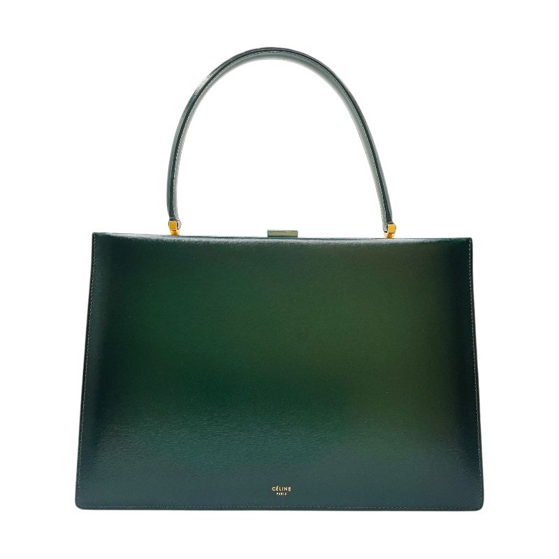 セリーヌ CELINE クラスプミディアム グリーン ゴールド金具 ボックスカーフ レディース ハンドバッグ