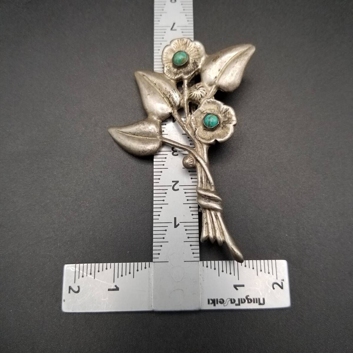 メキシコ 925 シルバー 花束 ターコイズ装飾 ヴィンテージ フラワー