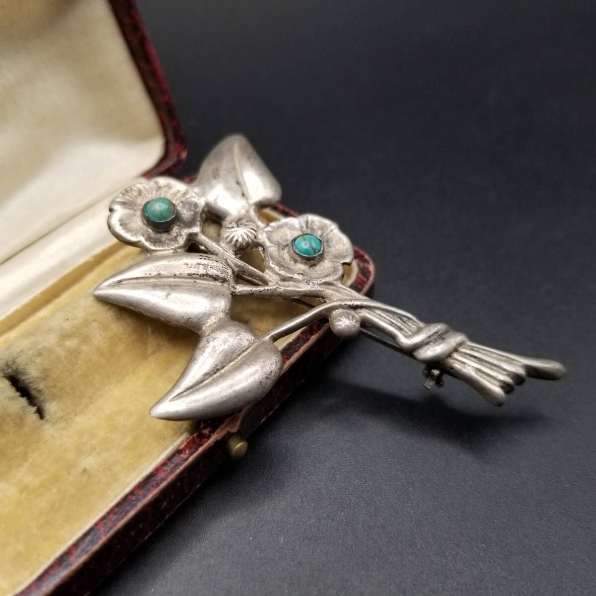 希少　ヴィンテージ　Mexico シルバー　ブローチ メキシコ 925 シルバー 花束 ターコイズ装飾 ヴィンテージ フラワー