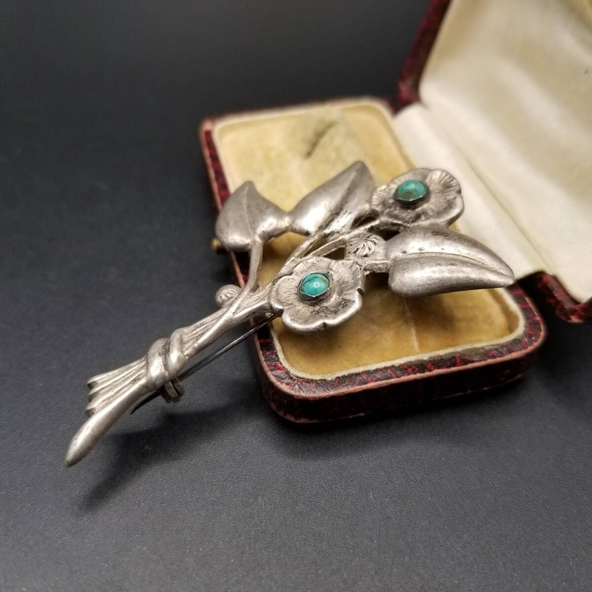 メキシコ 925 シルバー 花束 ターコイズ装飾 ヴィンテージ フラワー 