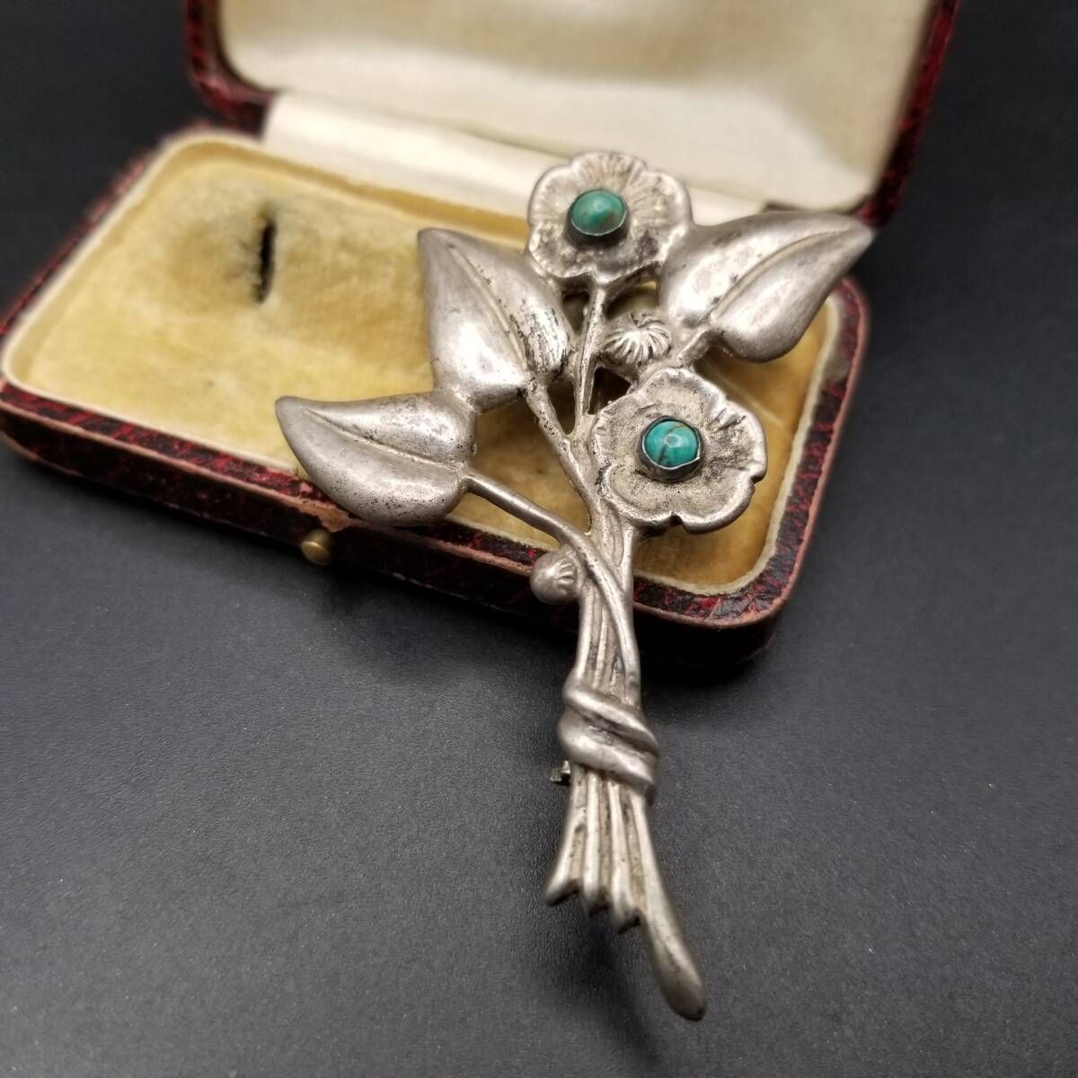 メキシコ 925 シルバー 花束 ターコイズ装飾 ヴィンテージ フラワー 