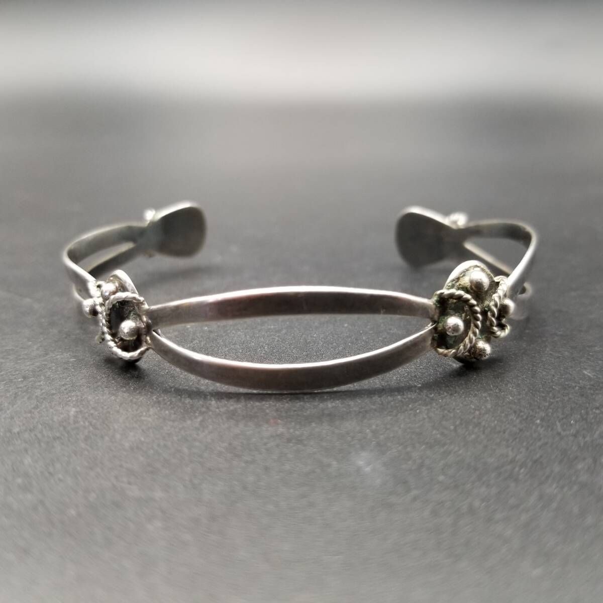 メキシコ 925 シルバー ボール装飾 ケーブル ロープ ヴィンテージ カフ ブレスレット 銀 オープンワーク Mexico 上品 R 15-Z