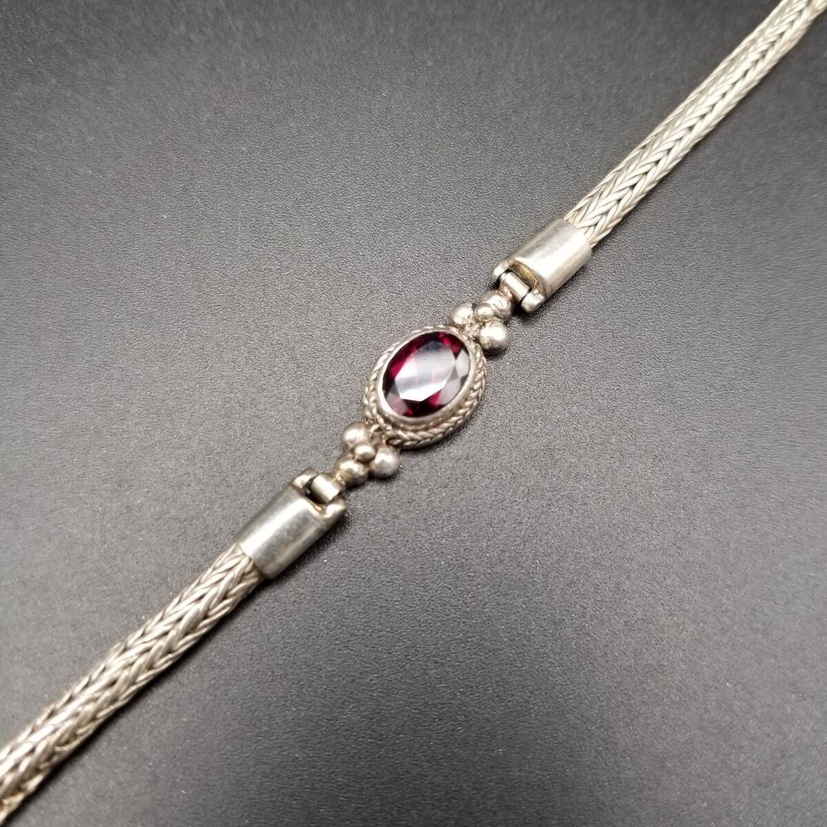 バリスタイル ガーネット ファセット フォックステールチェーン ヴィンテージ ブレスレット 925 シルバー 銀 シンプル 上品 R 16-C
