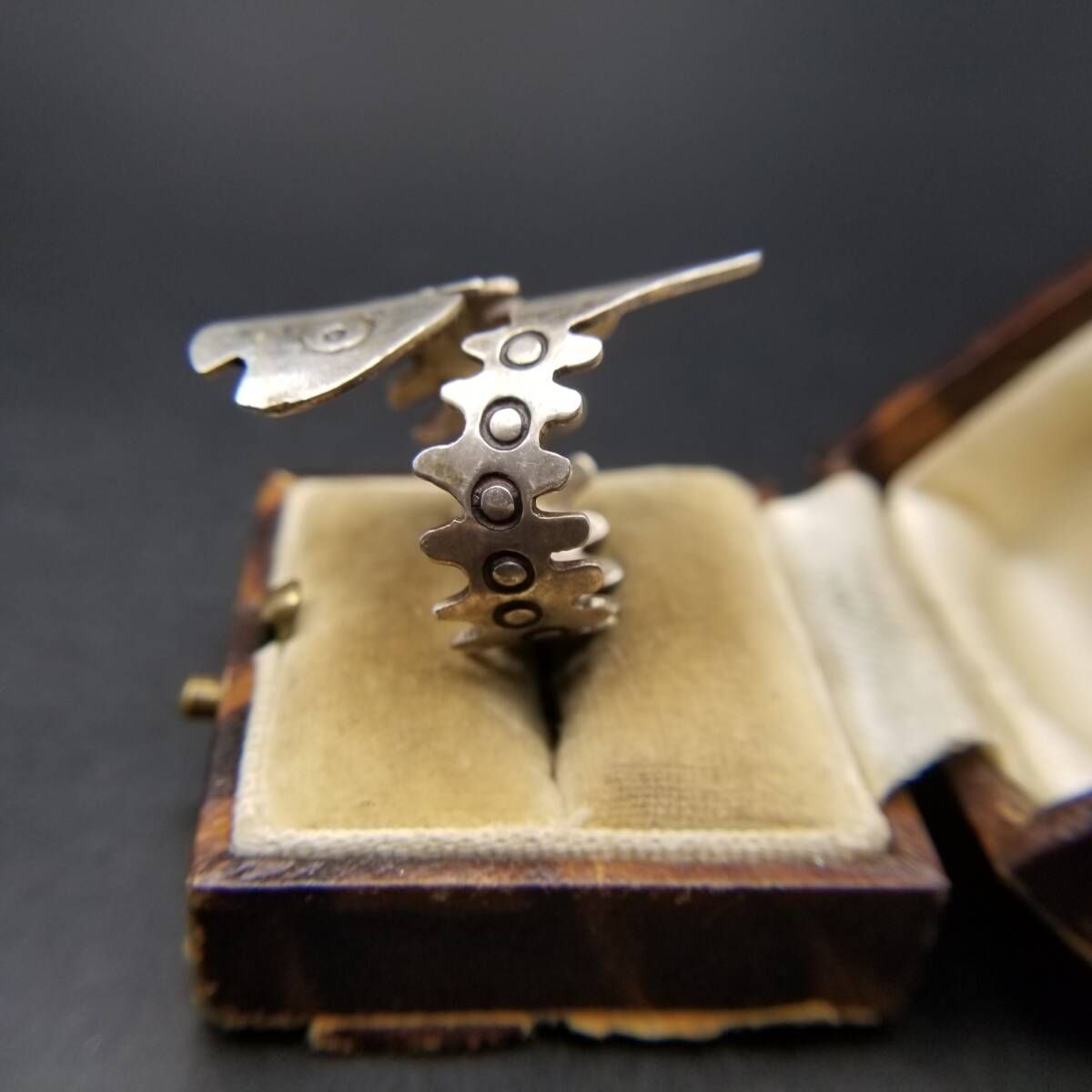 50 60 s ICU メキシコ 925 シルバー スケルトンフィッシュ 魚 ヴィンテージ ラップ リング 骨骨 銀 レトロ Taxco タスコ R 16-C