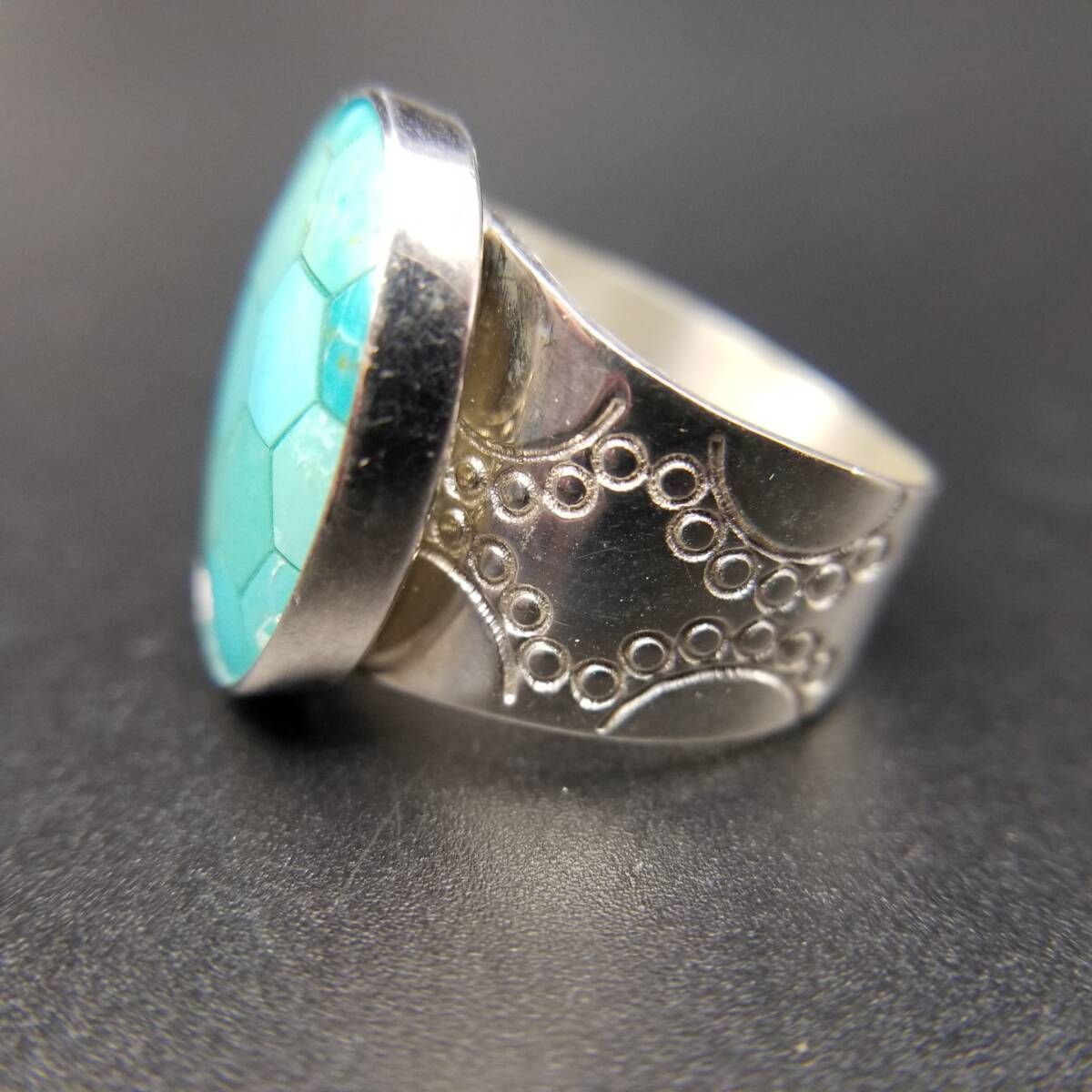  Jay King DTR ハチの巣 ターコイズ インレイ 925 シルバー ヴィンテージ リング 銀 丸模様 サイド装飾 個性派ジュエリー R 16-C リング 指輪 アクセサリー