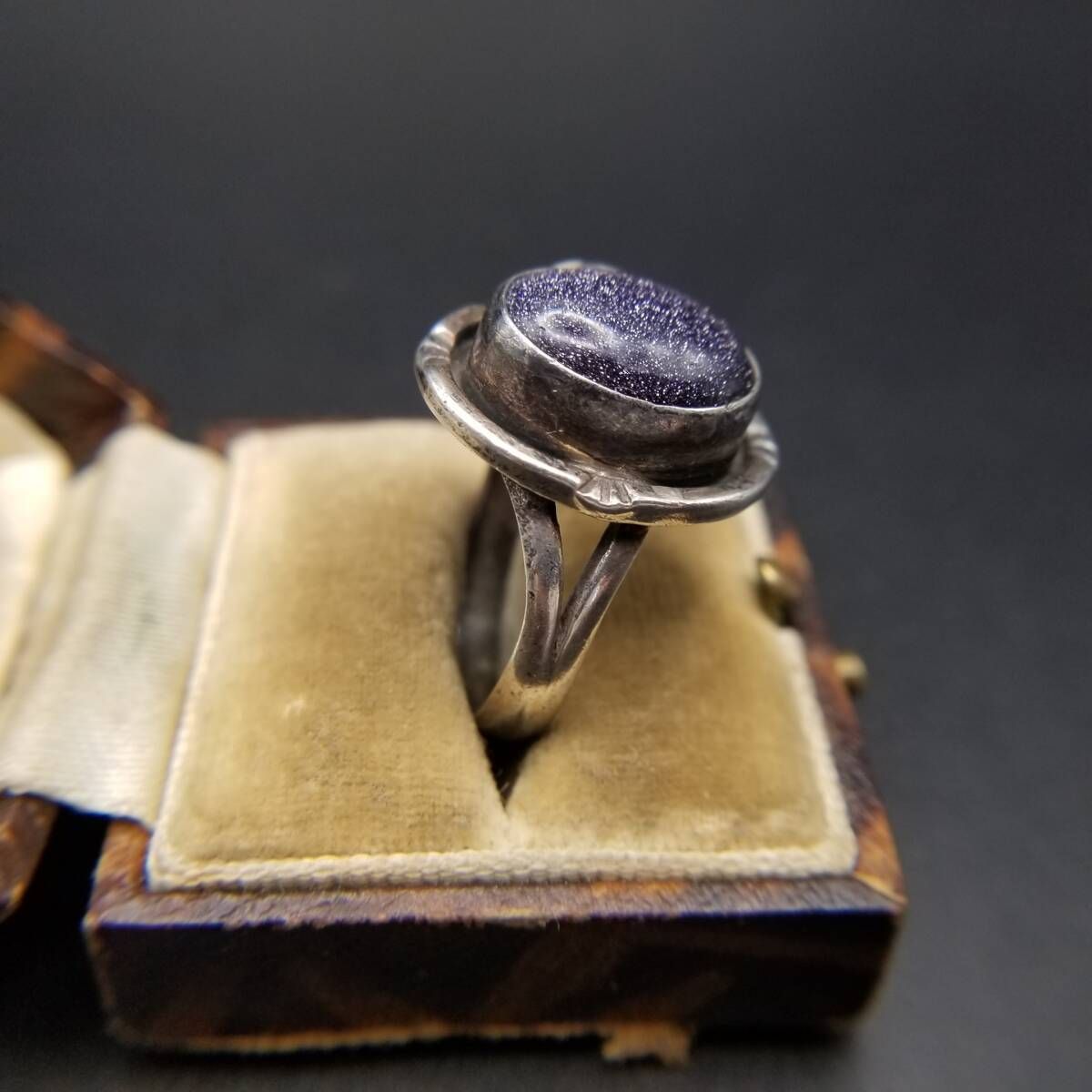  GFIS メキシコ 925 シルバー パープルサンドストーン ヴィンテージ リング 葉っぱ 装飾銀 ボリューム感 ウェスタンスタイル Mexico R 16-C リング 指輪 アクセサリー