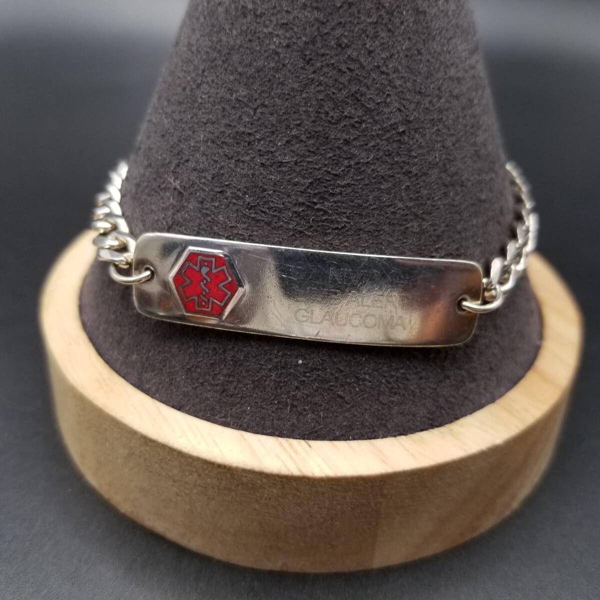 American Medical ID社製 メディカルアラート 925 シルバー ヴィンテージ ブレスレット 銀 長方形プレート 喜平チェーン R 16-D