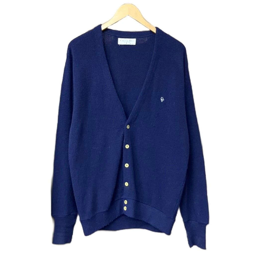 クリスチャンディオール Christian Dior アクリルカーディガン 長袖 ニットカーディガン XL 紺 ネイビー AA メンズ