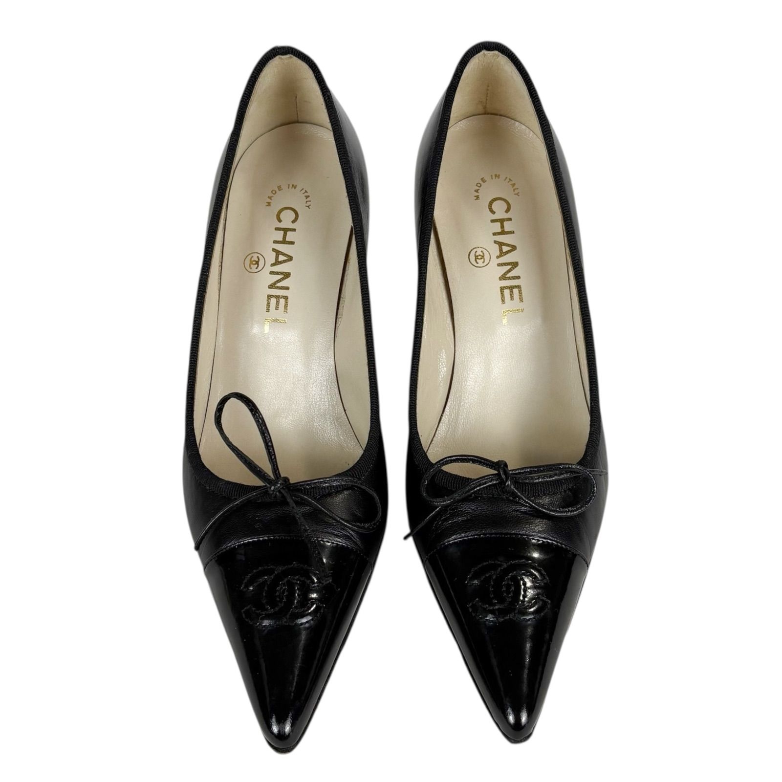 シャネル CHANEL ポインテッドトゥ パンプス リボン ココマーク