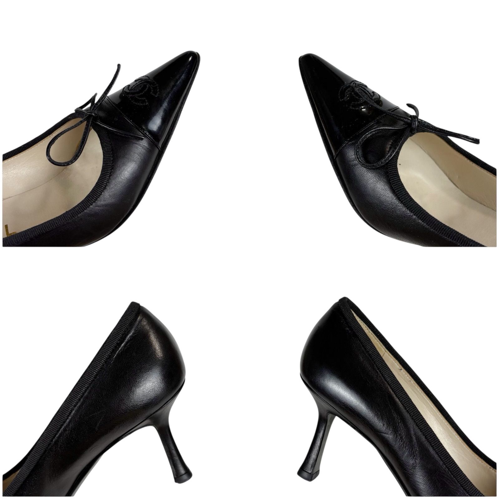 シャネル CHANEL ポインテッドトゥ パンプス リボン ココマーク