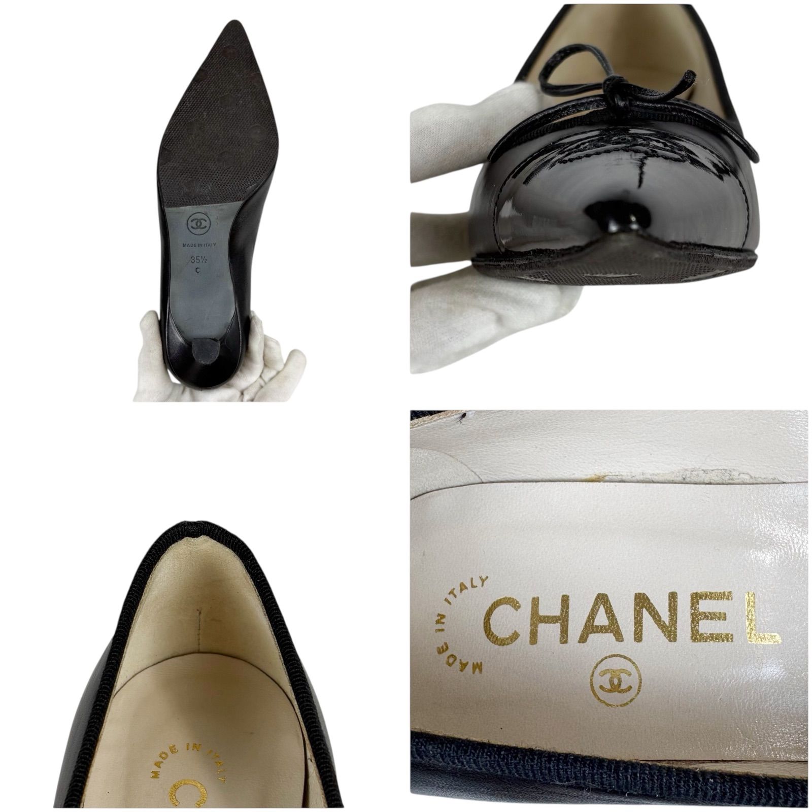 シャネル CHANEL ポインテッドトゥ パンプス リボン ココマーク