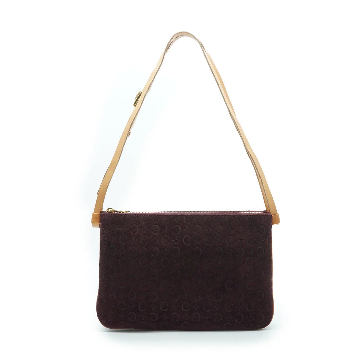 セリーヌ Cマカダム スエード デュオ ショルダー ポシェット Celine C Macadam Suede Duo Shoulder Pochette Burgundy Leather