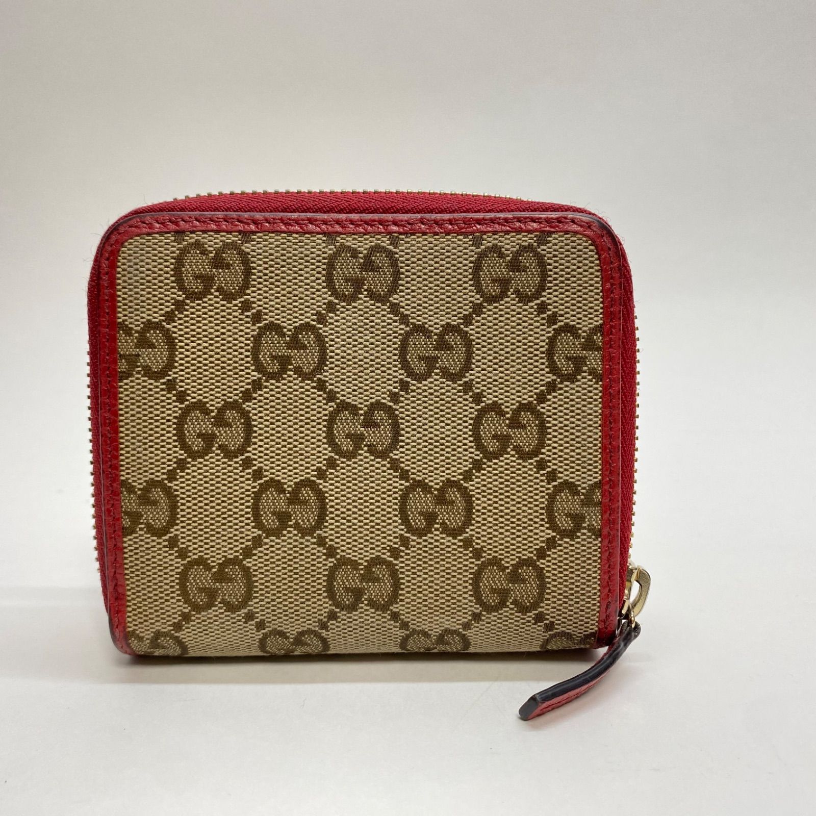新品♡GUCCI グッチ GGキャンバス×レザー 財布 ベージュ レッド 赤 ✨人気✨ GUCCI グッチ キャンバス 二つ折り財布 ベージュ レッド