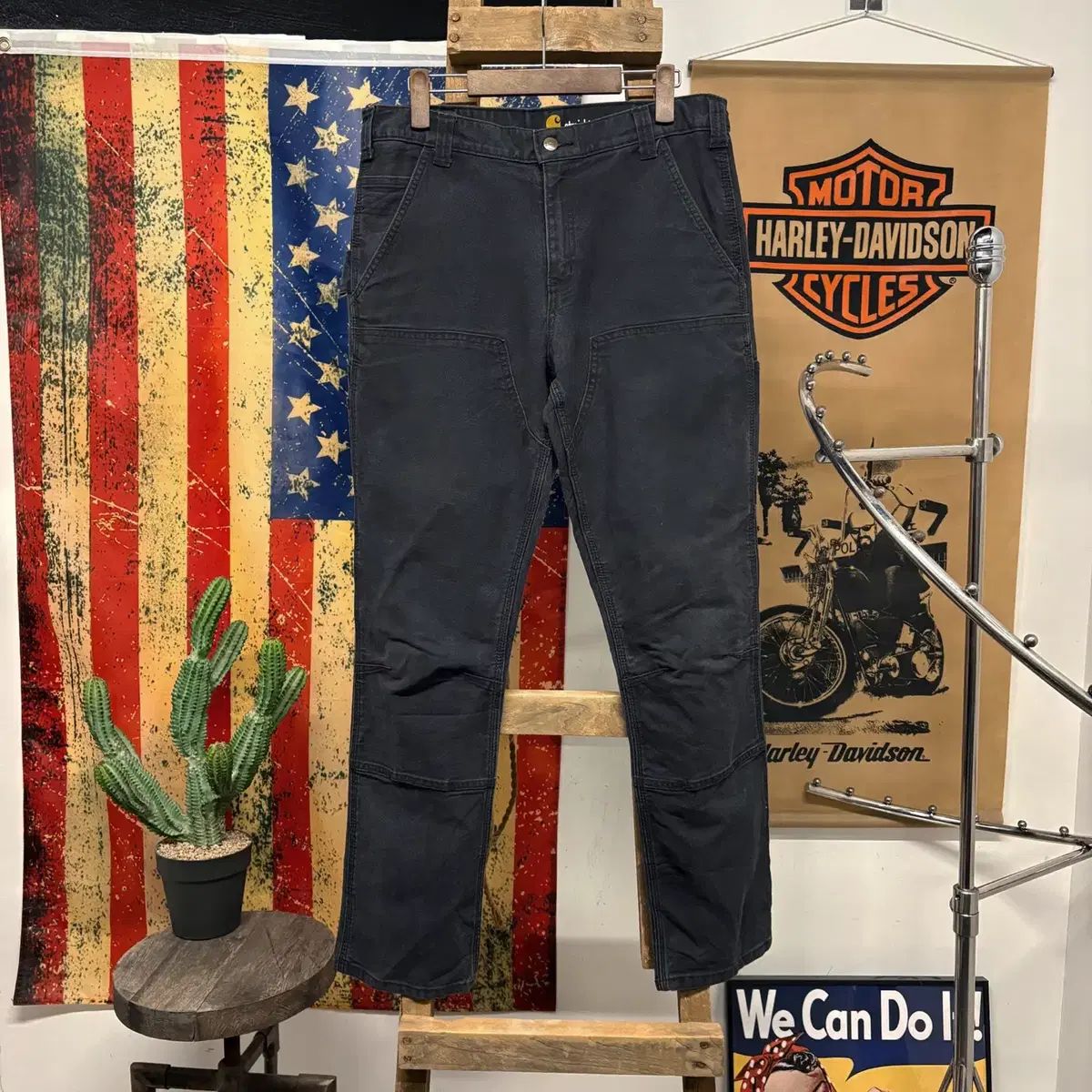 カーハート オリジナル ストレート ヘビーコットン ダブルニー カーペンター パンツ ブラック N 384