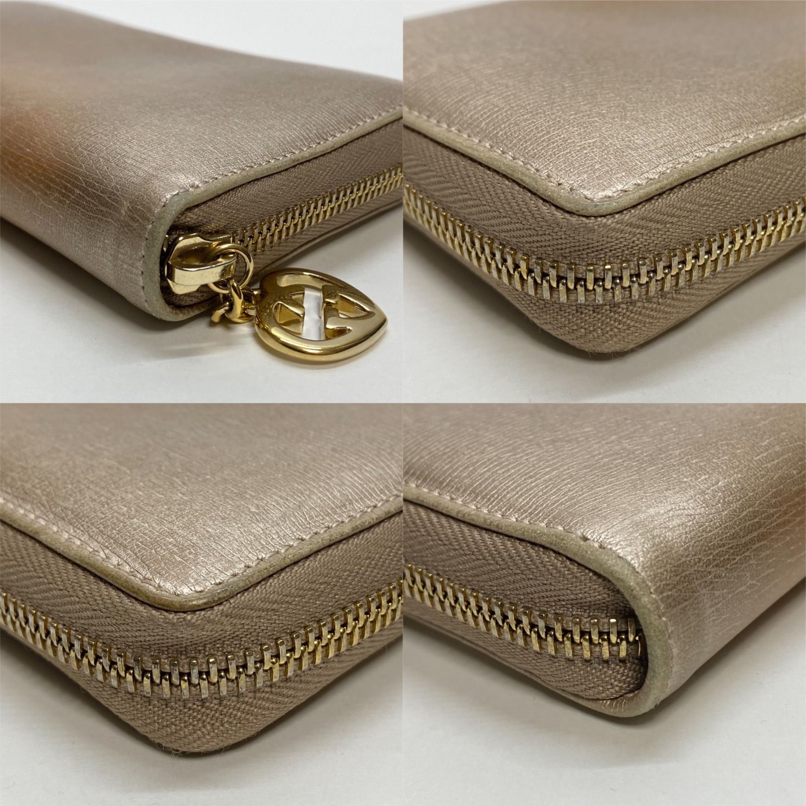 3226 GUCCI グッチ 長財布 ラウンドファスナー ピンクゴールド レザー 