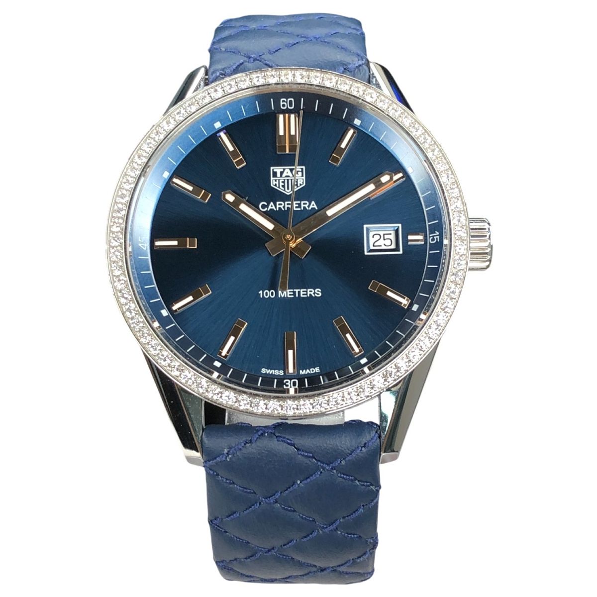 タグホイヤー TAG Heuer カレラ WAR 1114 ダイヤベゼル ブルー文字盤 クォーツ SS デイト 不動 メンズ