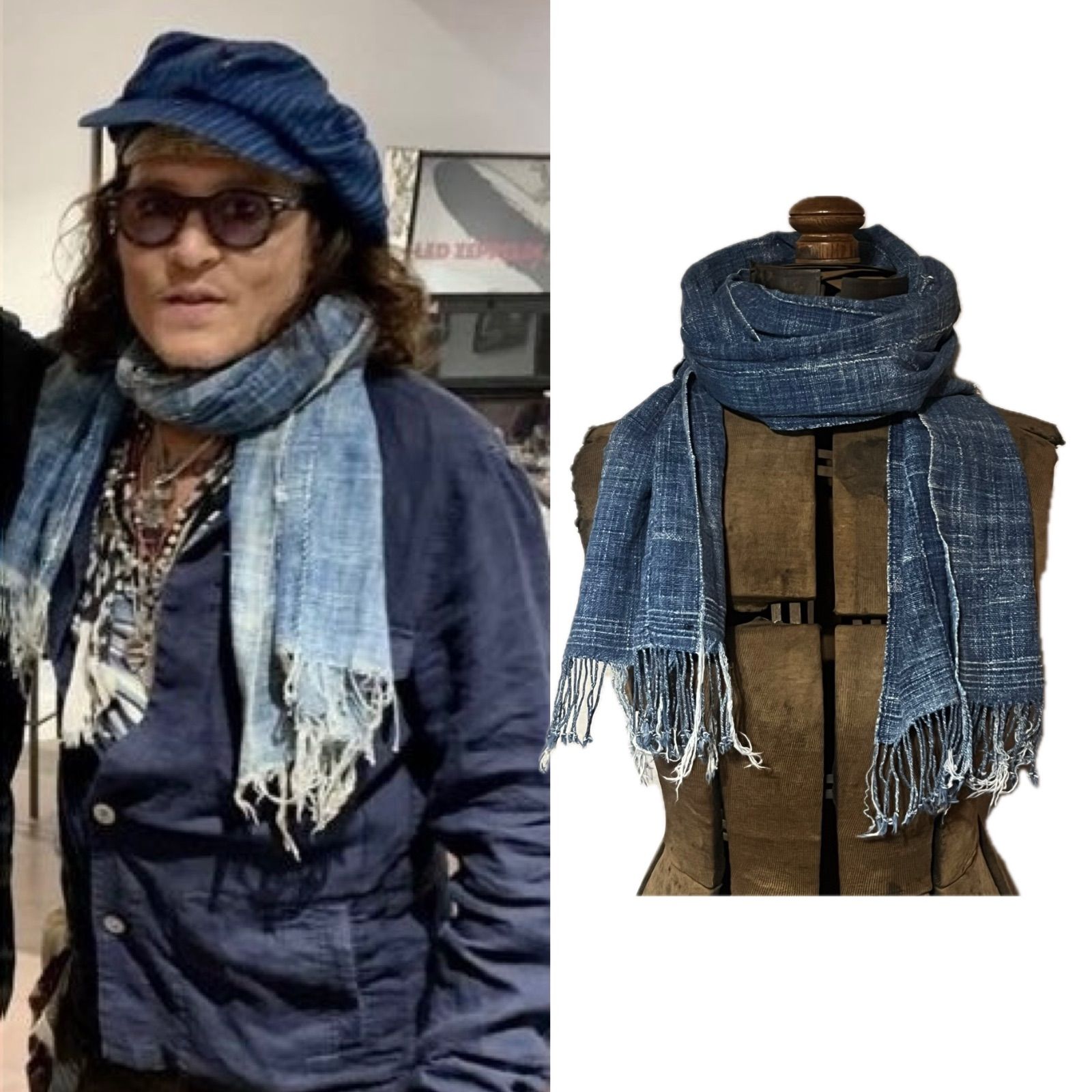 ジョニーデップ着用 ヴィンテージ インディゴ ストール