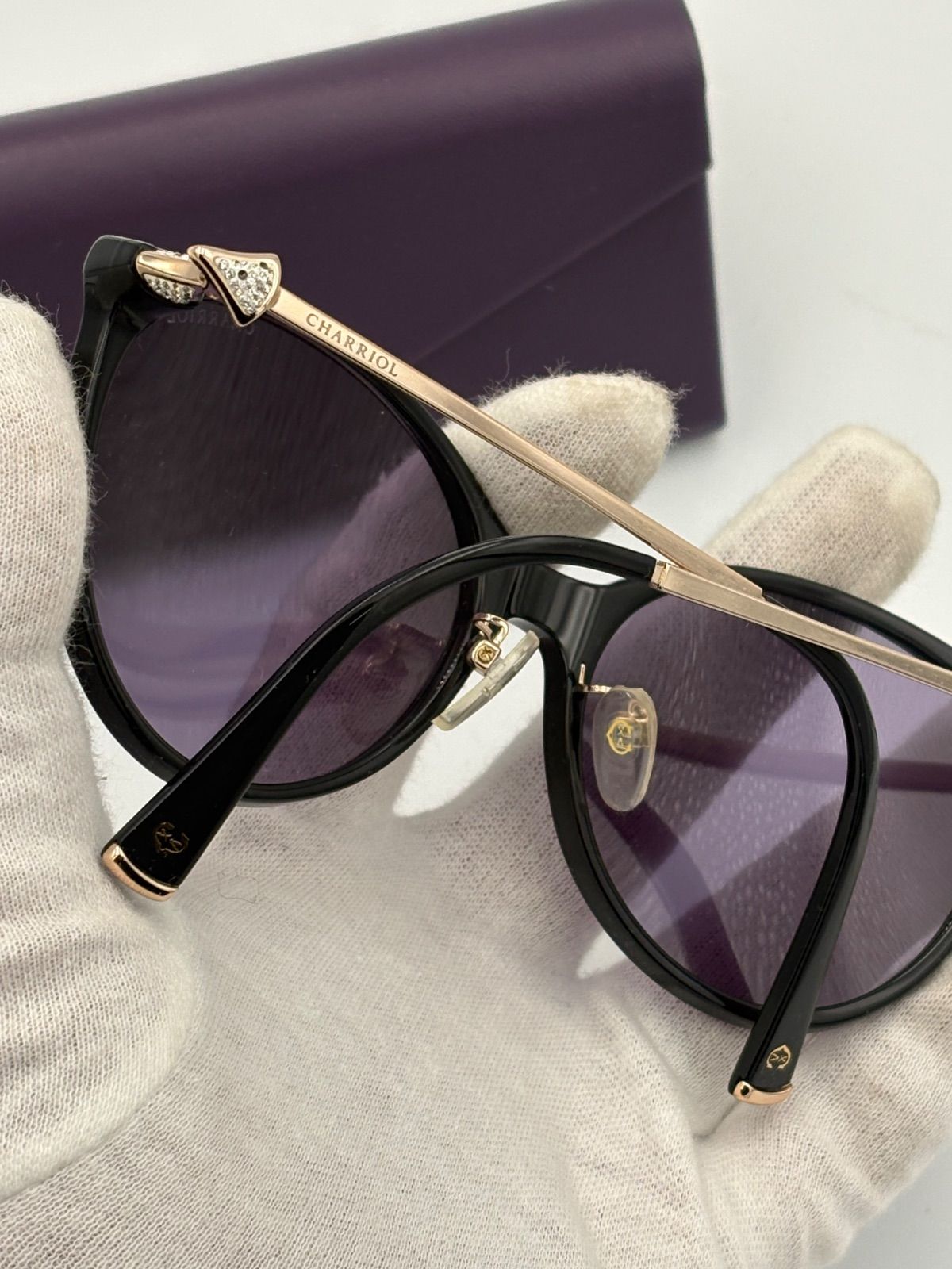 ▪️ シャリオール サングラス CH 7100|S-C 1 BLK ブラック×ゴールド 紫レンズ ケース付き