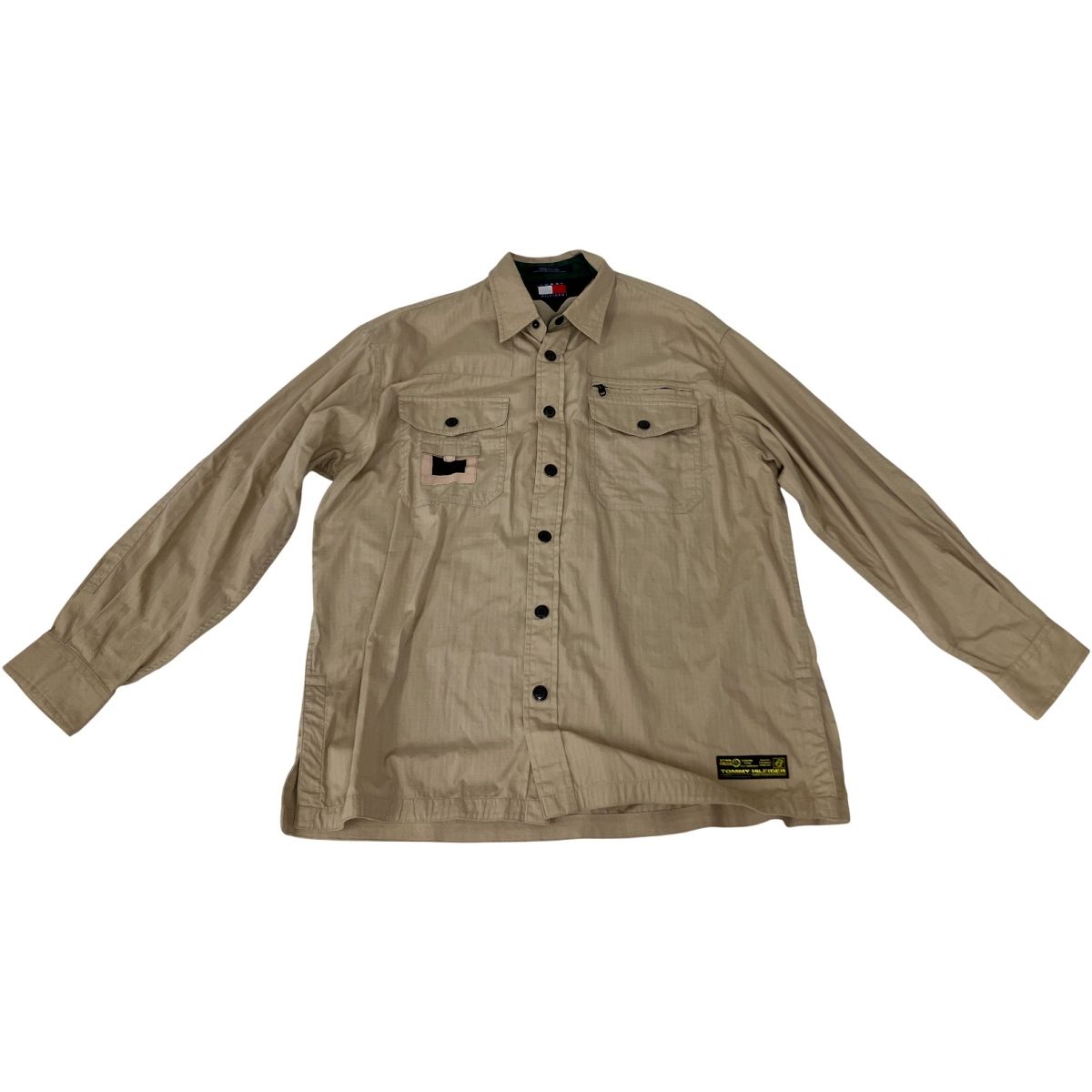 TOMMY トミーヒルフィガー リップストップ 長袖シャツ スナップボタン ベージュ L サイズ 90年代