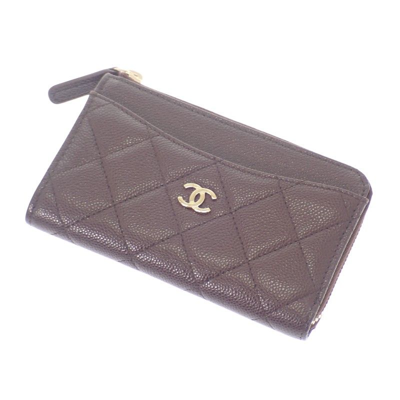 シャネル CHANEL クラシック ジップ AP 3179 カードケース 財布 キャビアスキン ボルドー ゴールド金具 レディース SAランク