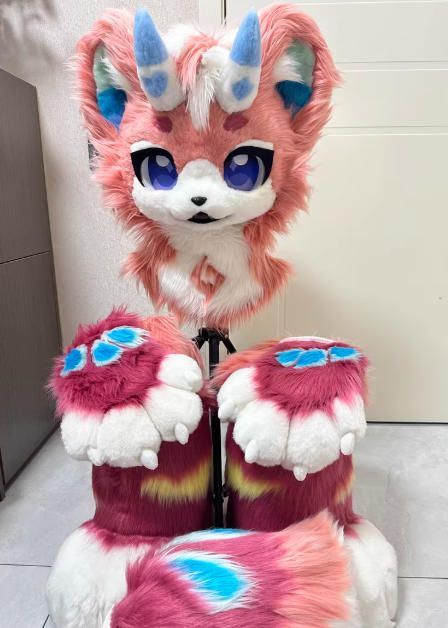 ファースーツ 着ぐるみセット NO.329 犬 ピンク ケモノ 全頭ヘッド ぬいぐるみ コスプレ コスチューム 一点物