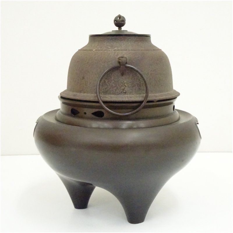 釜師 菊地政光造 唐銅鬼面風炉釜（共箱） 茶道 茶道具 おしゃれ 茶釜