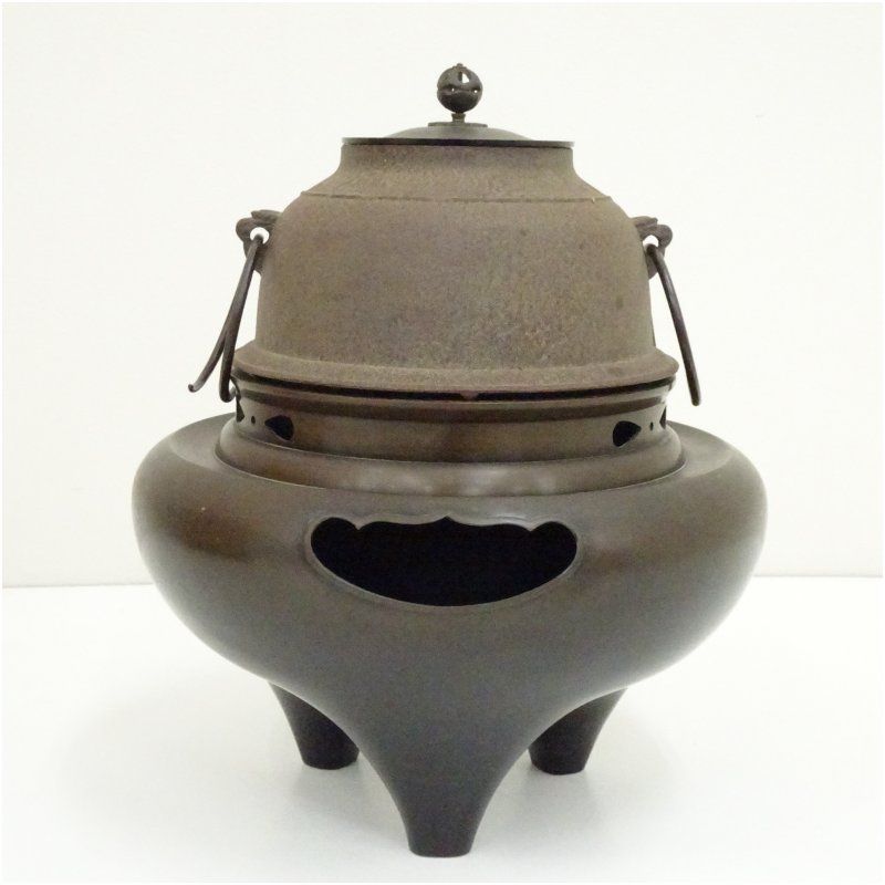 釜師 菊地政光造 唐銅鬼面風炉釜（共箱） 茶道 茶道具 おしゃれ 茶釜