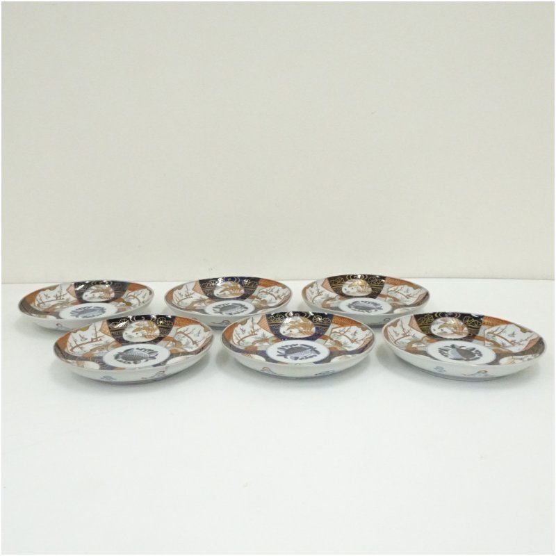 古伊万里 角富銘 染錦花鳥文七寸皿5客 和食器 おしゃれ 和食 洋食 料理 プレート ディナー 料亭 旅館 カフェ 居酒屋 来客