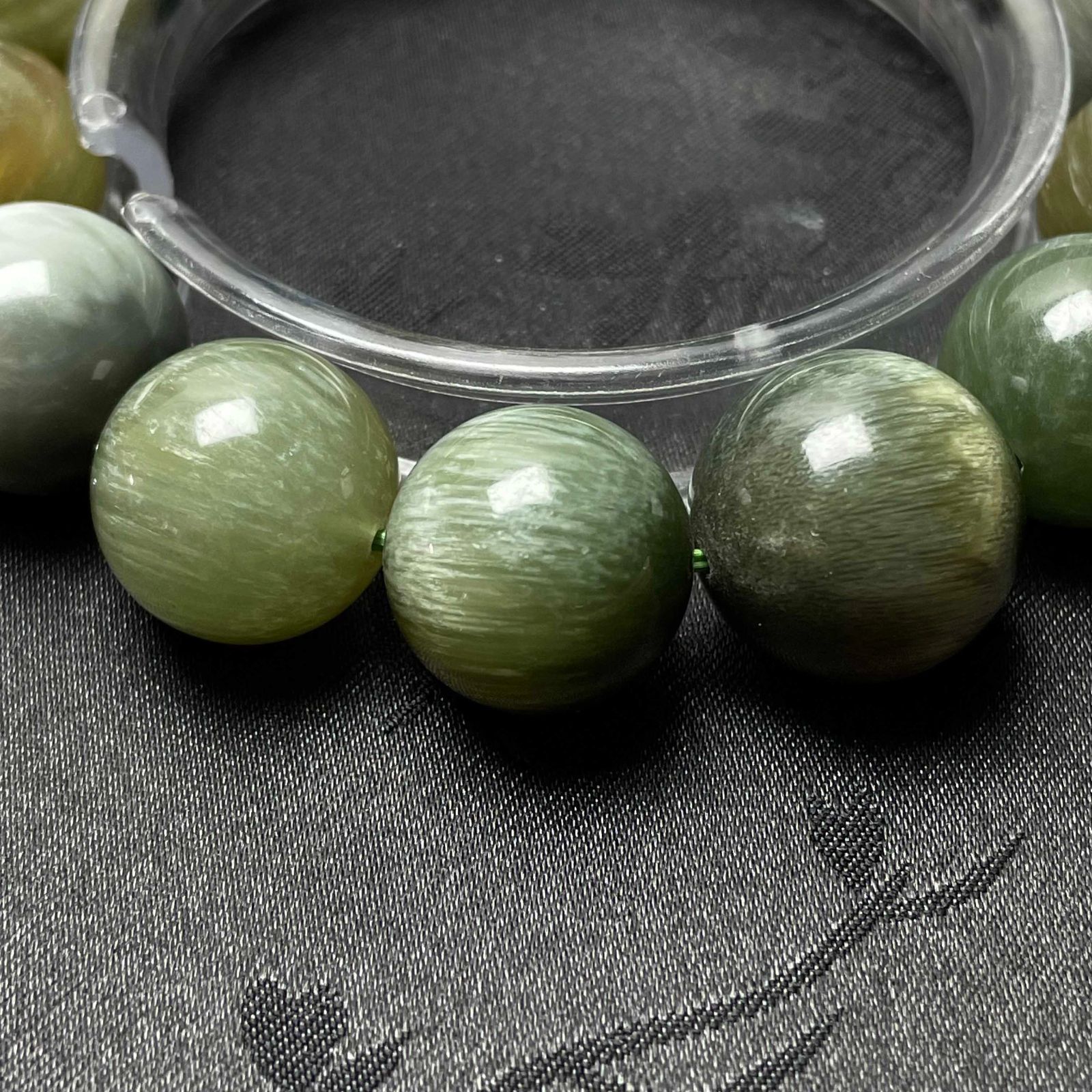 天然石☆【75A猫目アクチノライト】☆緑閃石ブレスレット 天然石 16.4