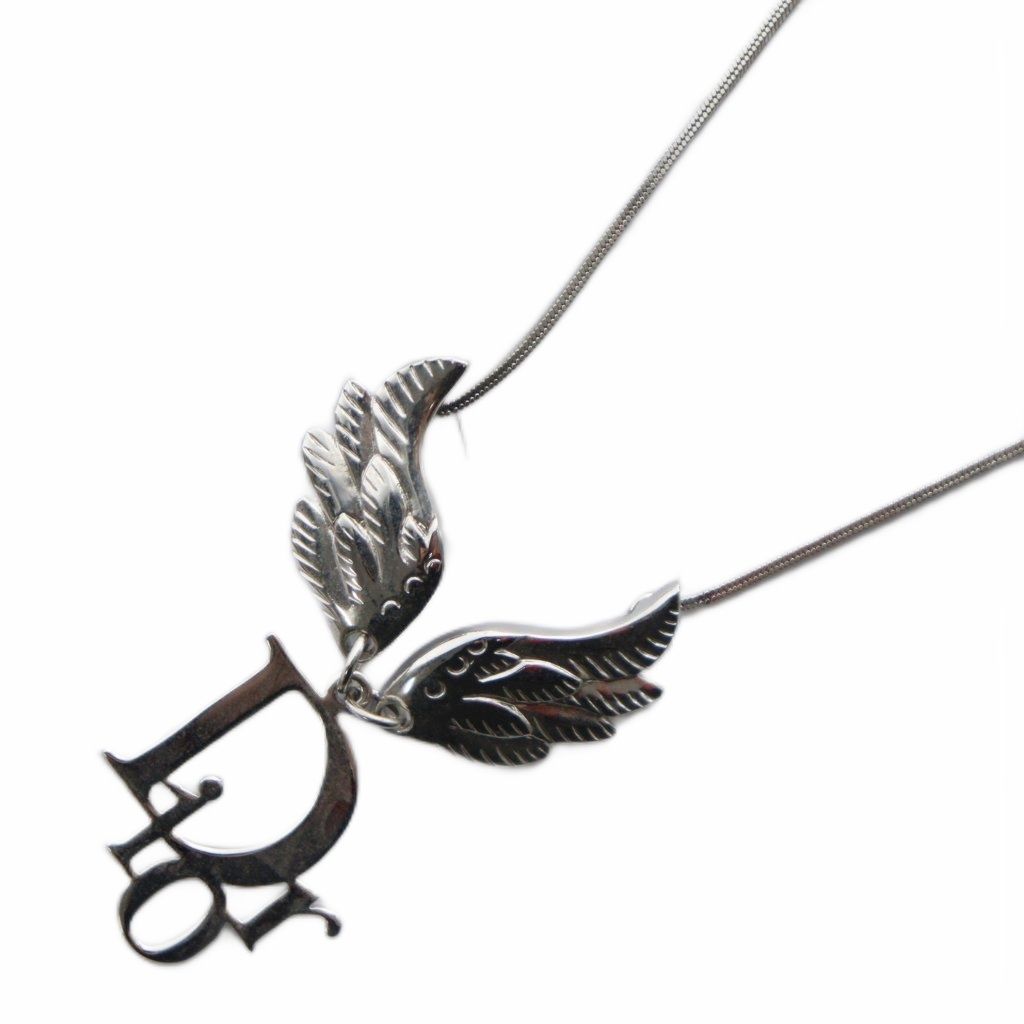 ディオール Dior ネックレス ペンダント チェーン ロゴ 羽 シルバー