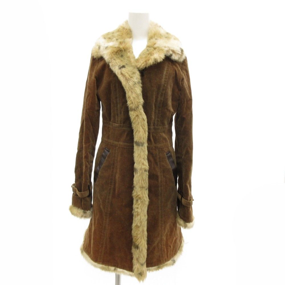 バーバリーブルーレーベル BLUE LABEL ハーフコート ミドル丈 パイル地 エコファー 38 茶 ブラウン |JS