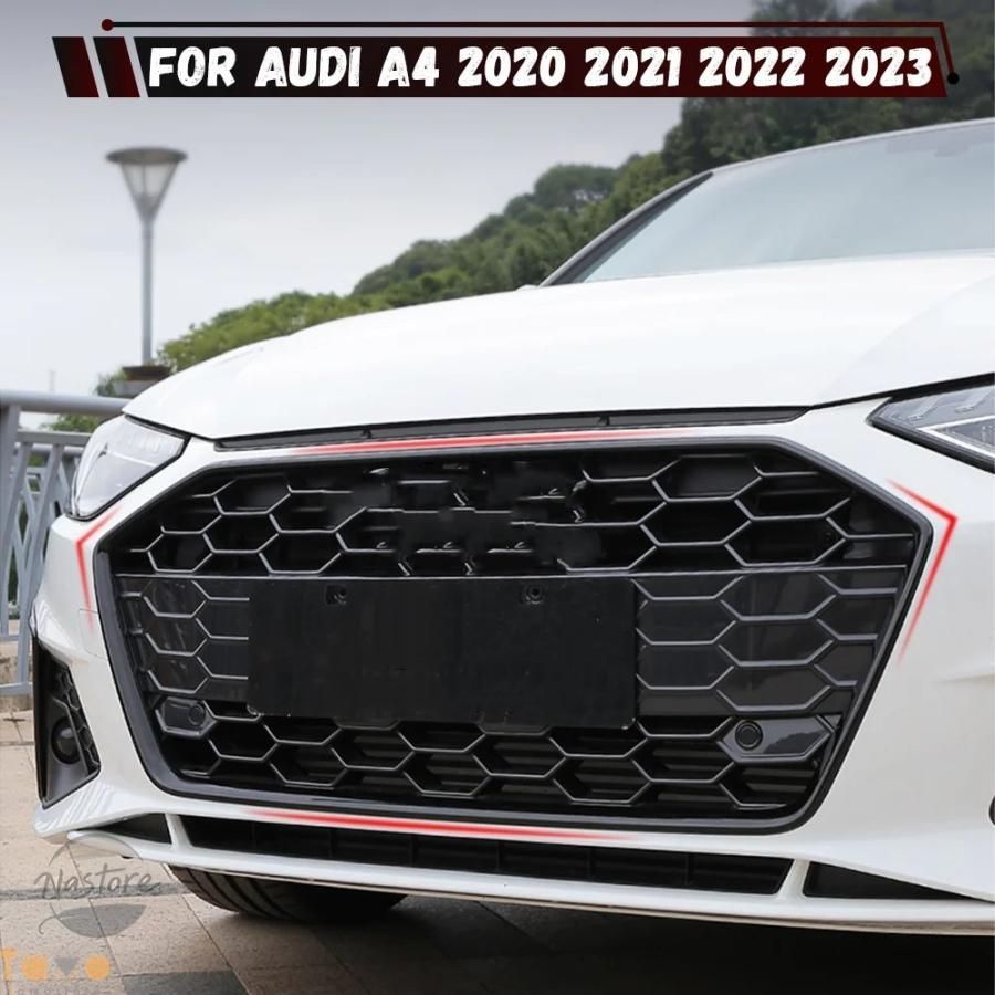 アウディ a 4 カバー フロントバンパー リップ グリル b 9.5 2020-23 abs ブラック カスタムパーツ 部品 アクセサリー