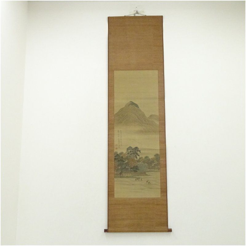 1841年 大岡士豊筆 阿波々山真景図 肉筆絹本掛軸 保護箱 掛け軸 床の間 書 おしゃれ 絵画 表具 芸術 茶道 年中掛け インテリア 茶掛 掛物 和室