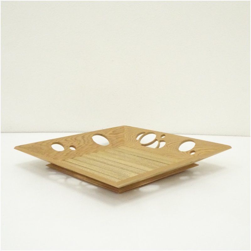 指物師 田原一斎造 鵬雲斎好水玉透竹張四方盆 共箱 和食器 おしゃれ 茶道具 茶器 トレイ トレー お盆 レトロ アンティーク 骨董 和風 和食 カフェ