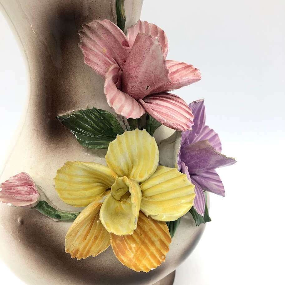 ss8284 【中古】 イタリア製 花瓶 高さ37cm 陶器 花びん 陶花付