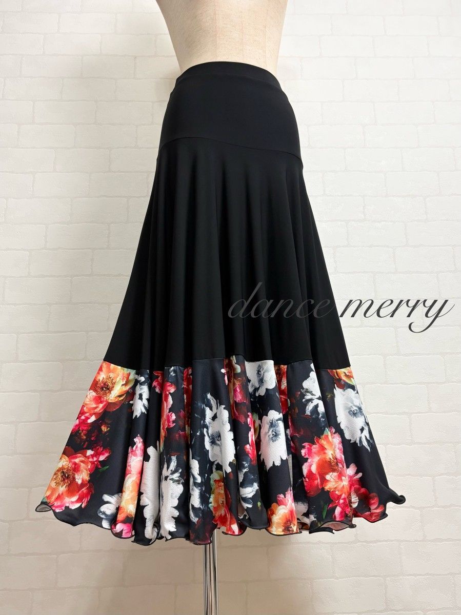 社交ダンス スカート 黒 赤 白 タンゴ レッスン パーティ 8243