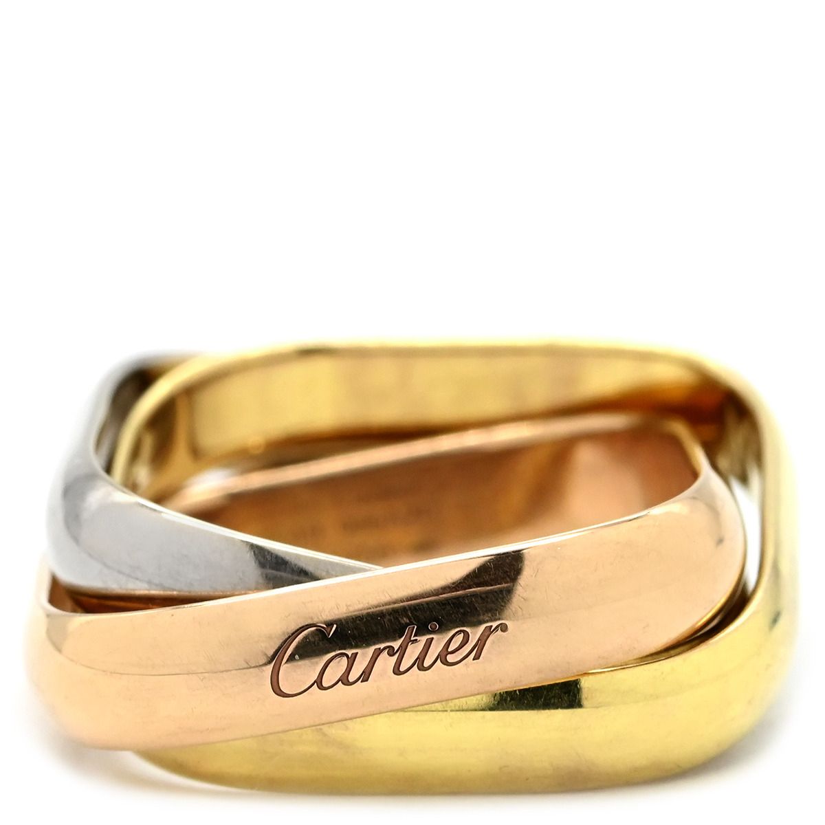 カルティエ Cartier リング 指輪 トリニティ クッション クラシックモデル ホワイトゴールドXイエローゴールドXピンクゴールド 49 JP 9 3連 3カラー スクエア 7号 箱