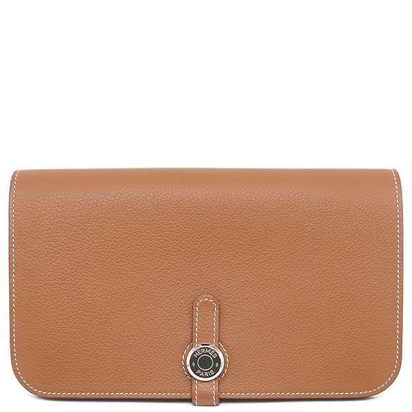エルメス HERMES 長財布 ドゴンデュオ ドゴンGM エバーカラー ゴールド シルバー金具 茶 二つ折り財布 W刻印 2025年製 箱
