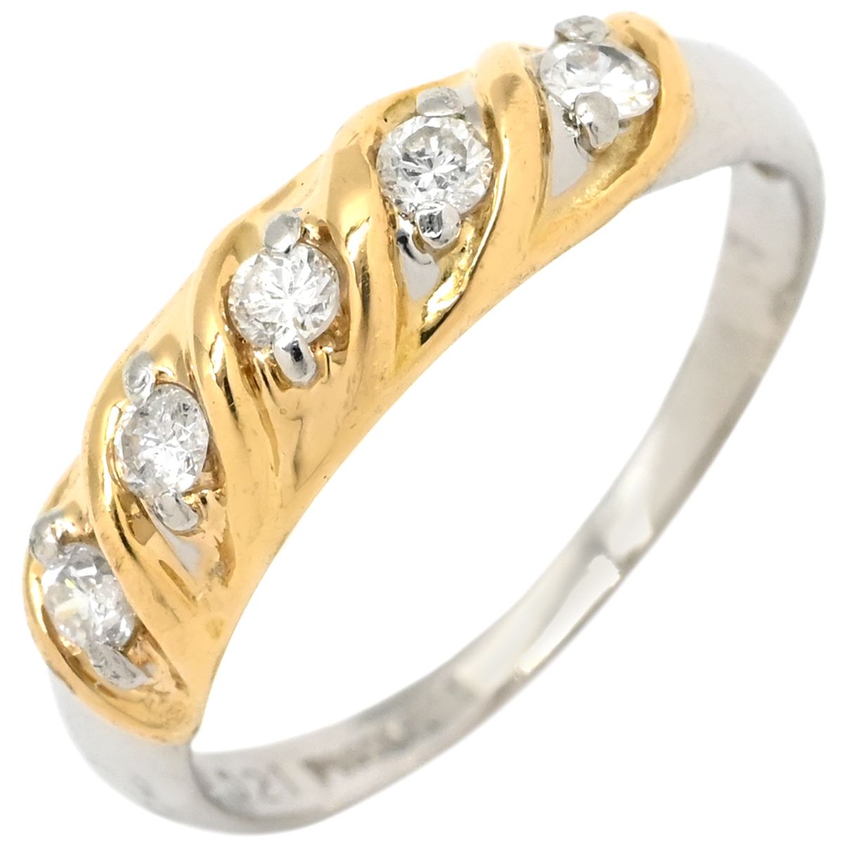 リング 指輪 ダイヤモンド 0.21 ct プラチナシルバーXイエローゴールド 5石 5粒 ブリリアントカット 18 K 750 YG プラチナ コンビ ダイア 10号