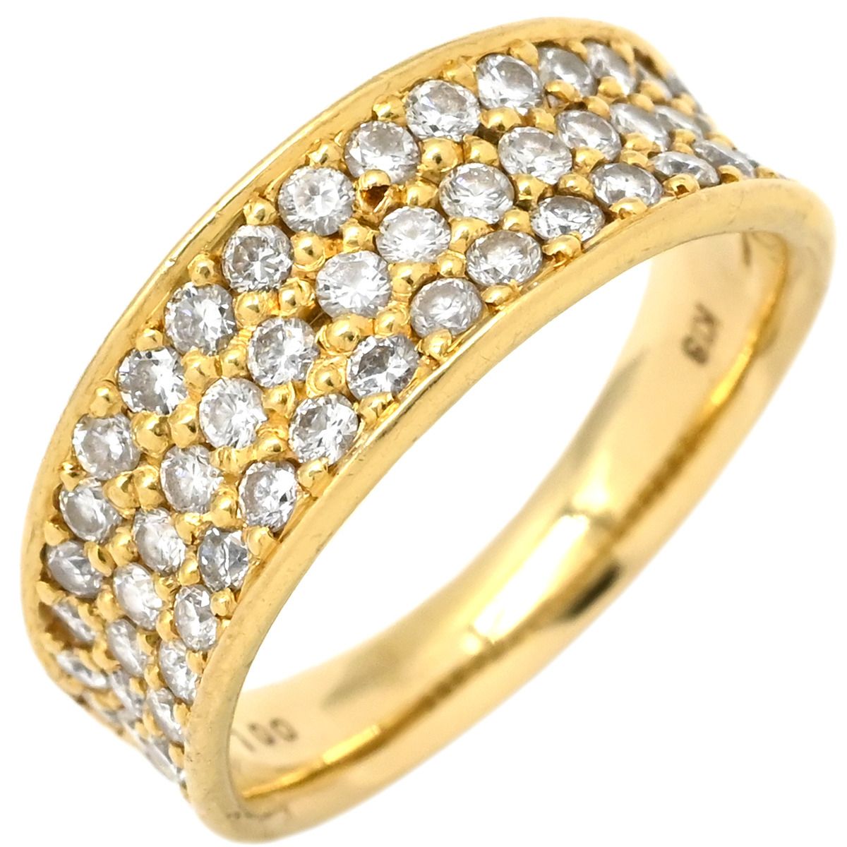 リング 指輪 ダイヤモンド 1.00 ct イエローゴールド パヴェダイヤ 18 K 750 YG 11号