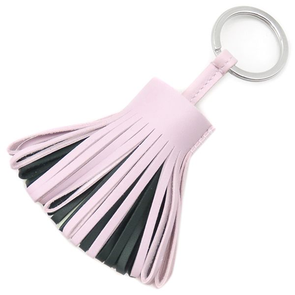 エルメス HERMES キーリング カルメン トリコロール ラムスキン モーヴペール×ヴェールシプレス×ヴェールフィズ シルバー金具 深緑 緑 B刻印 2025年製 箱