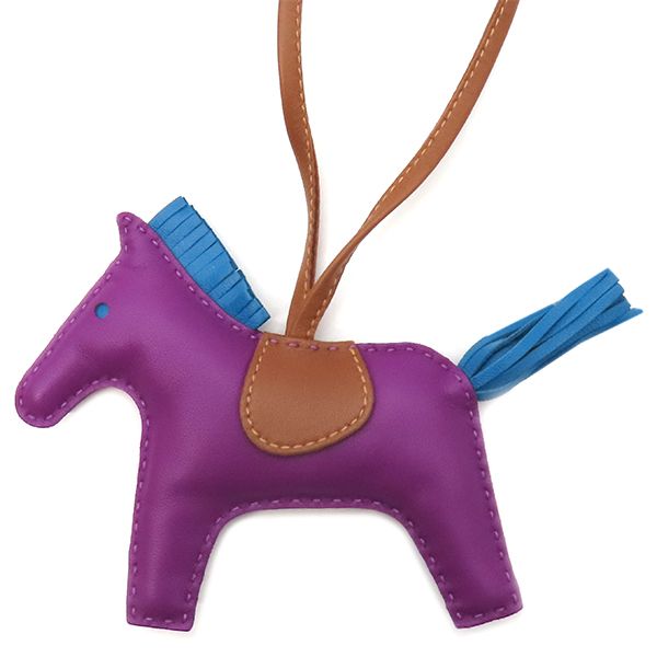 エルメス HERMES バッグチャーム ロデオMM アニョーミロ アネモネ×ブルーイズミール×フォーブ 紫 青 茶 箱