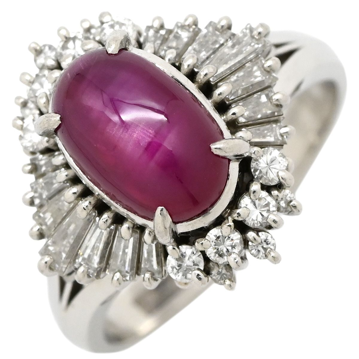 リング 指輪 スタールビー 3.43 ct ダイヤ ピンクレッド×プラチナシルバー 赤 ピンク 1 P 1石 1粒 プラチナ Pt 900 メレ パヴェ バケット オーバル カボション 12号