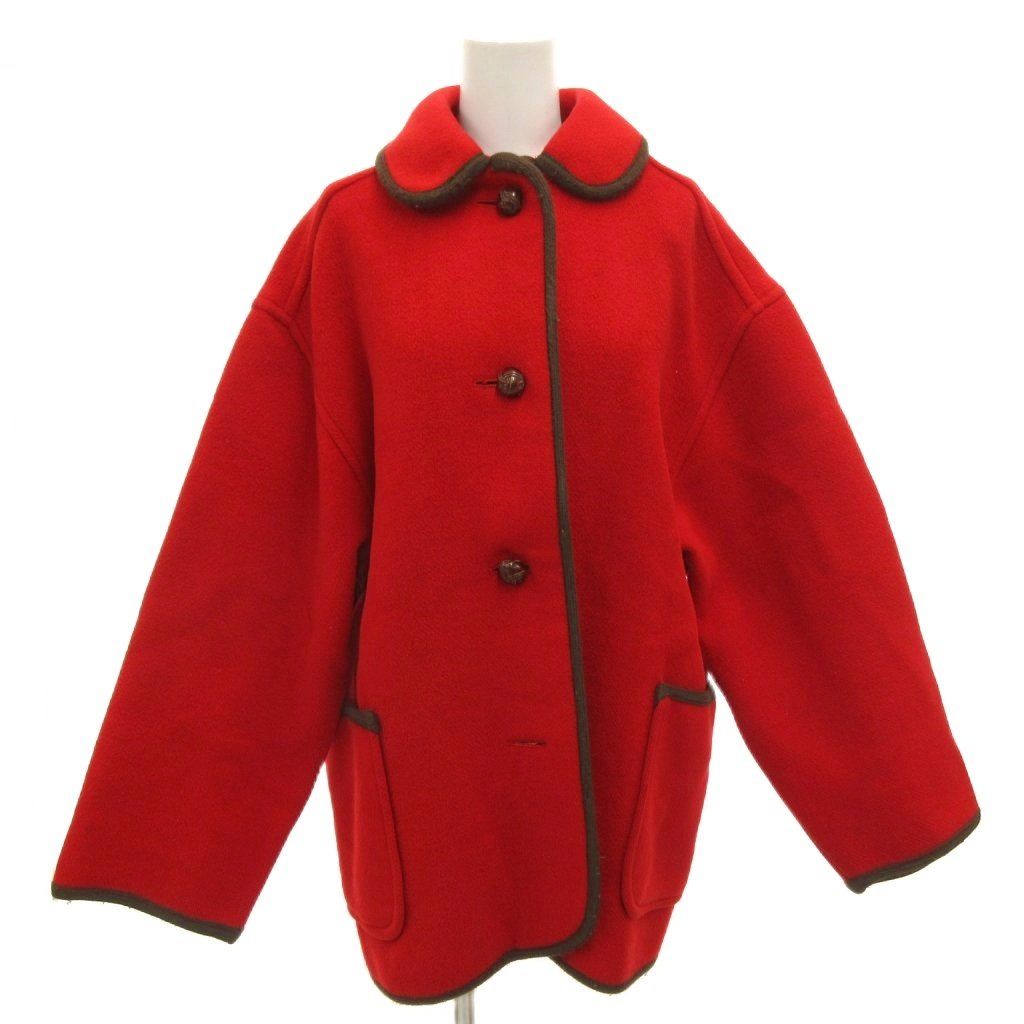 バーバリーズ Burberrys ヴィンテージ ウールコート ミドル丈 ハーフ 裏地ノバチェック くるみボタン ラウンドカラー 2 赤 レッド |GV GY 44