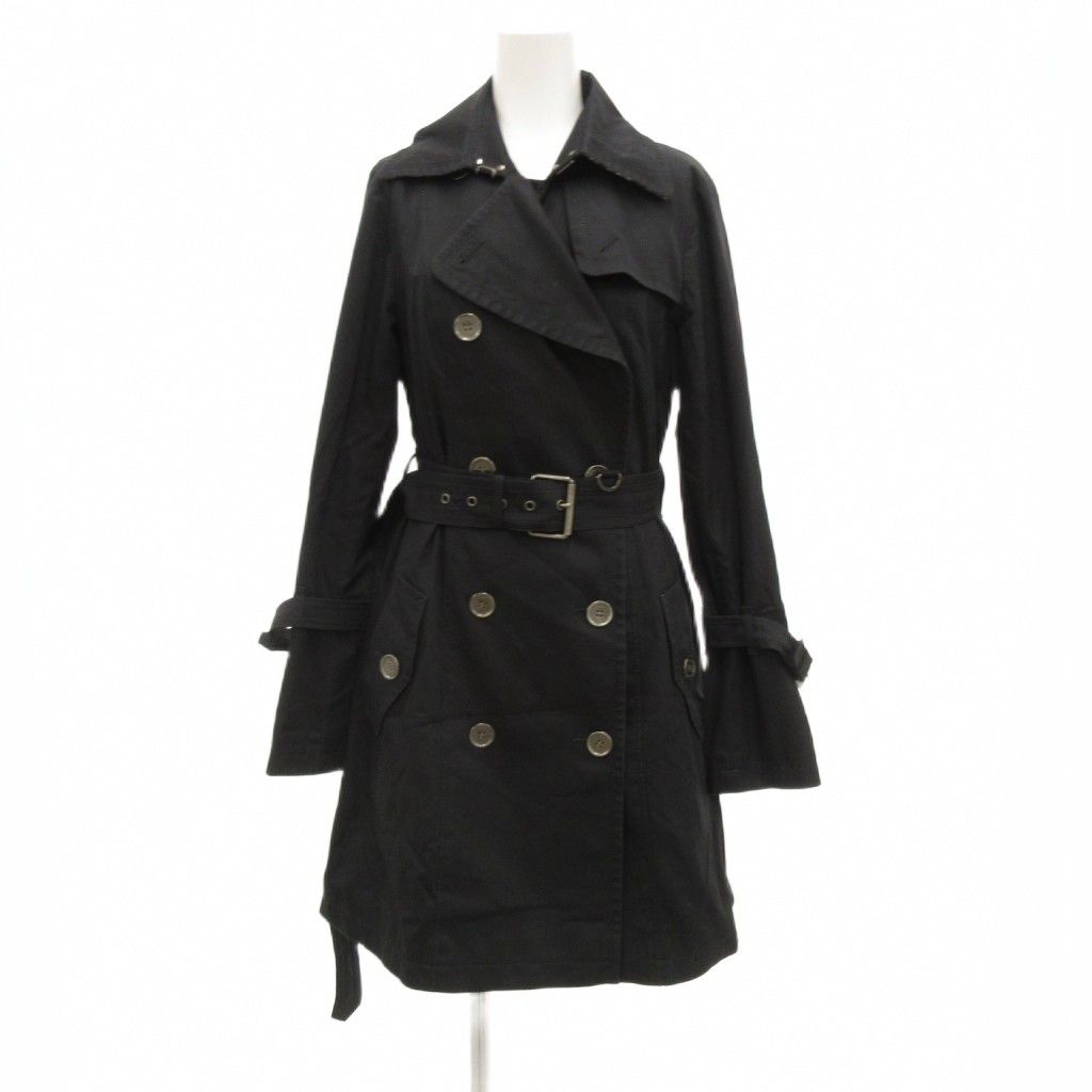 バーバリーブルーレーベル BLUE LABEL トレンチコート ダブル 裏地チェック メタルボタン 38 黒 ブラック |JS GY 19