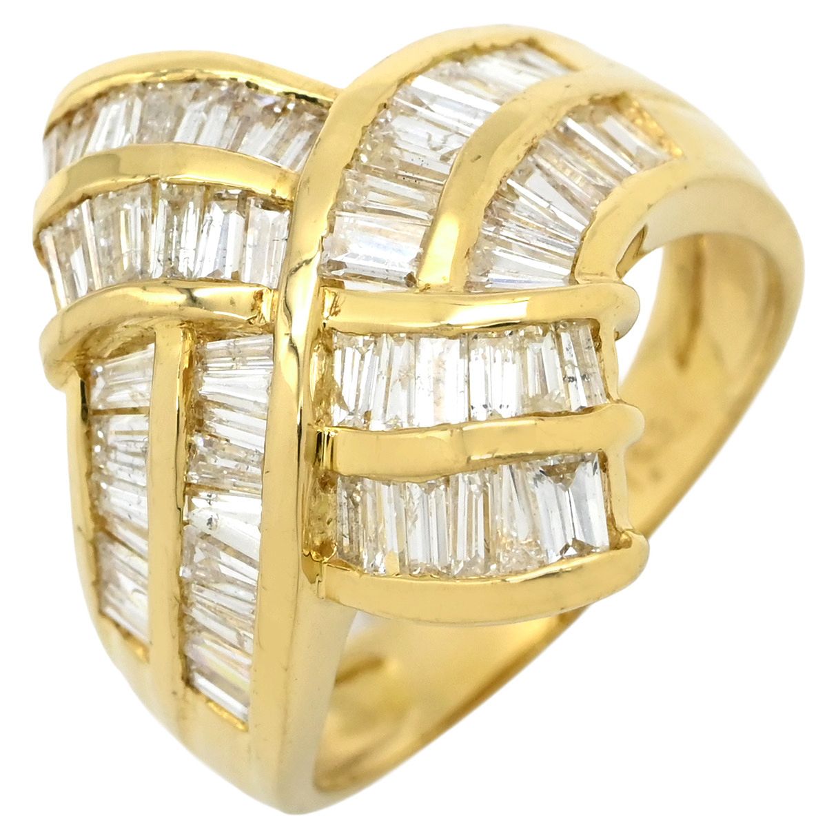 リング 指輪 テーパードバゲット ダイヤモンドリング イエローゴールド K 18 Au 750 YG 1.55 ct バゲットカット 11.5号