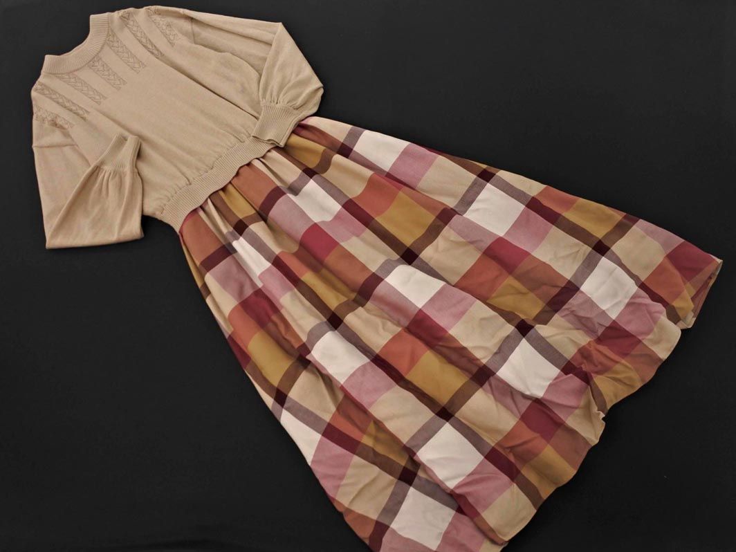 【美品】ブルーレーベルクレストブリッジ ドッキングワンピース チェック ベージュ BLUE LABEL CRESTBRIDGE ブルーレーベル クレストブリッジ ウール混