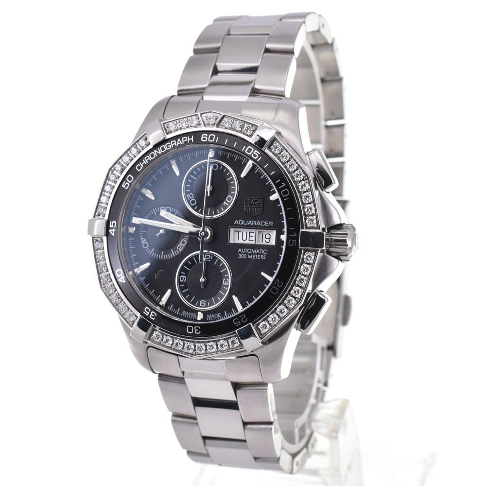 タグホイヤー TAG HEUER CAF 2014.BA 0815 アクアレーサー ダイヤモンドベゼル クロノグラフ デイデイト 自動巻き メンズ G 144741