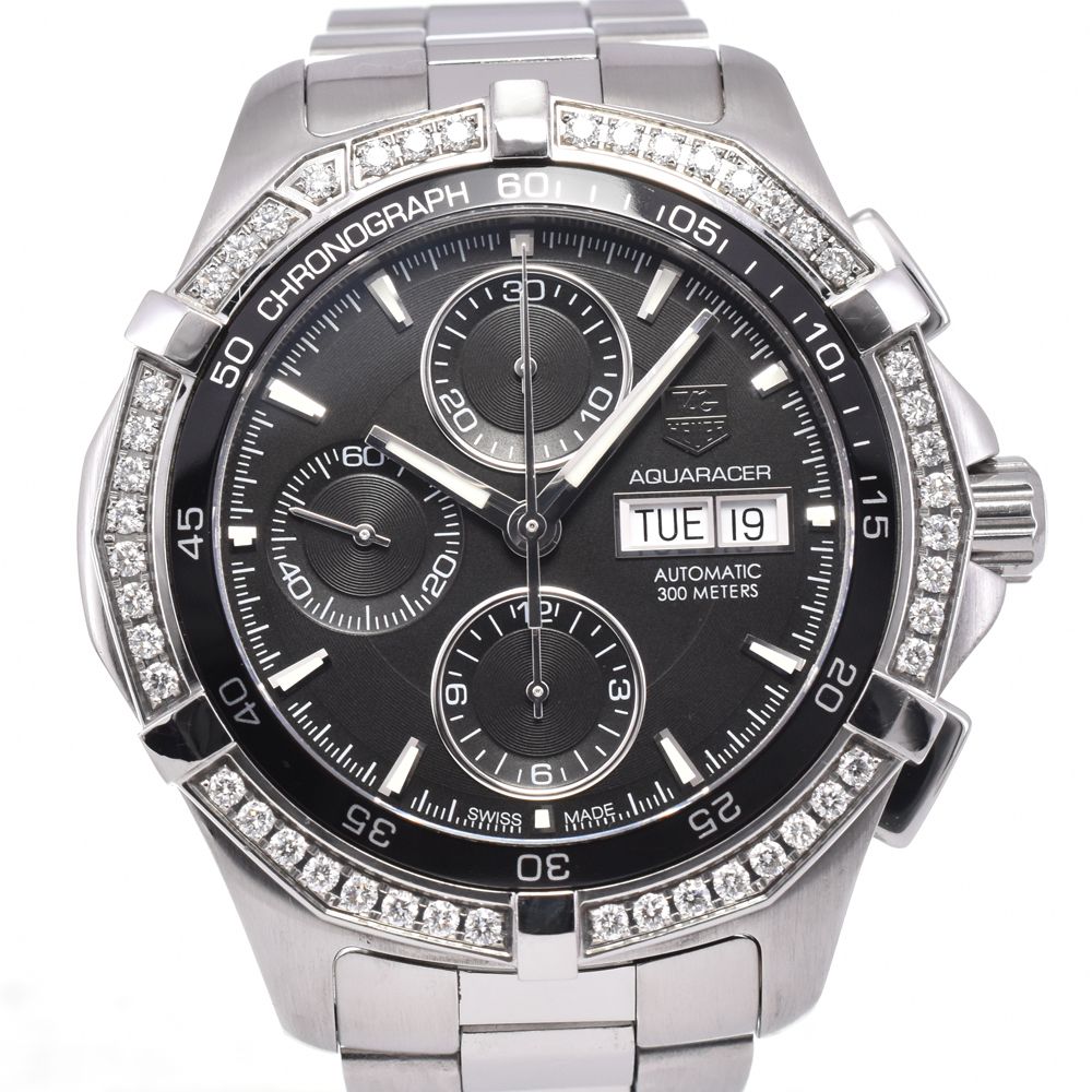 タグホイヤー TAG HEUER CAF 2014.BA 0815 アクアレーサー ダイヤモンドベゼル クロノグラフ デイデイト 自動巻き メンズ G 144741