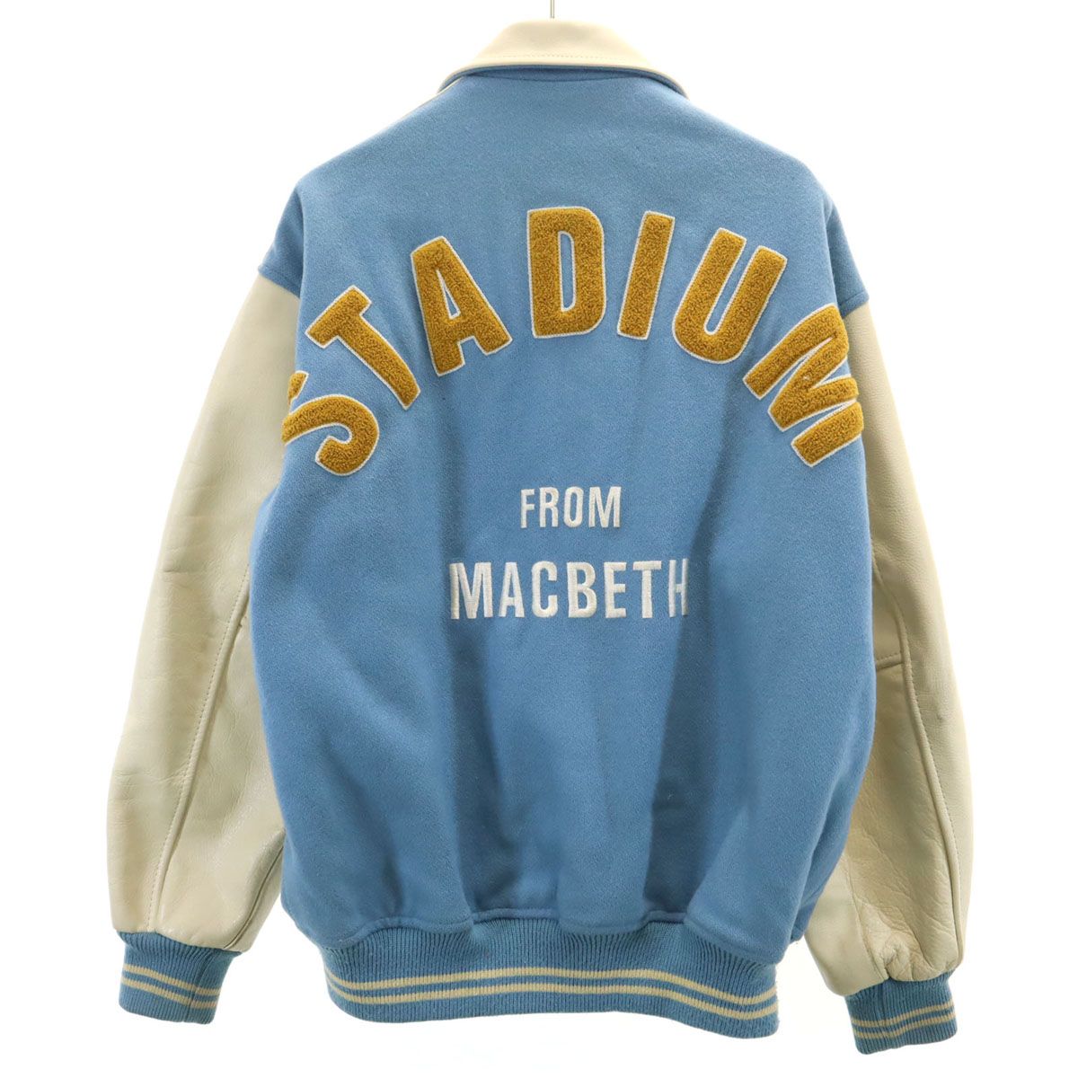 MACBETH マクベス スタジャン M 水色系 袖レザー メンズ 古着 - メルカリ